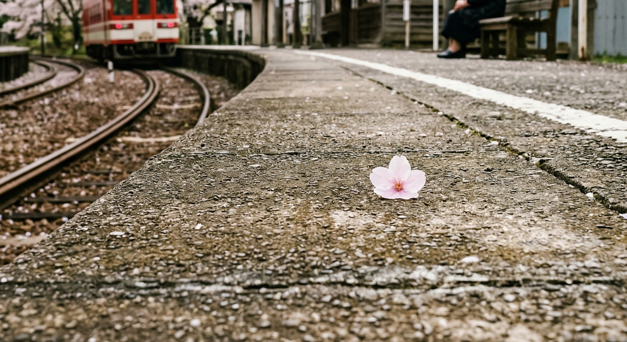 車窓に張り付いていた花びら